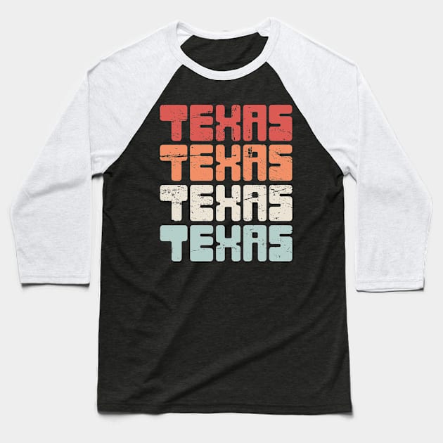 Retro Vintage TEXAS Text Baseball T-Shirt by MeatMan